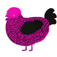A fuchsia and black chicken with a double-lace pattern