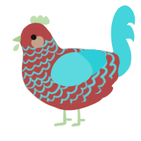 A red and aqua chicken with a lace pattern