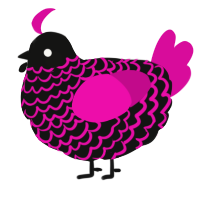 A black and fuchsia chicken with a lace pattern