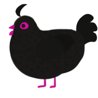 A sable and black chicken with a speckle pattern
