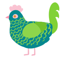 A teal and grass chicken with a lace pattern