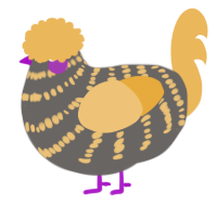 A grey and honey chicken with a bar pattern