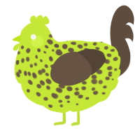 A lime and bark chicken with a speckle pattern