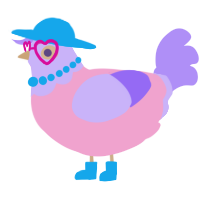 A pink and lilac chicken with a head pattern