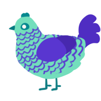 A mint and indigo chicken with a lace pattern