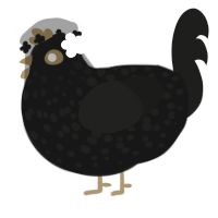 Ashes to ashes, a black and sable chicken with a speckle pattern