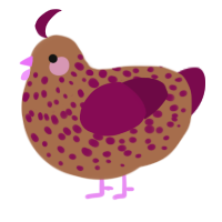 A brown and wine chicken with a speckle pattern