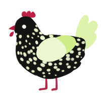 A black and apple chicken with a speckle pattern