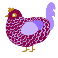 A maroon and lilac chicken with a lace pattern