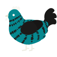 A teal and sable chicken with a bar pattern