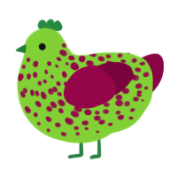 A grass and maroon chicken with a speckle pattern