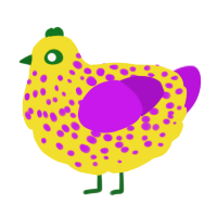 A yellow and amethyst chicken with a speckle pattern