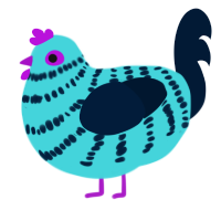 A aqua and tumblr chicken with a bar pattern