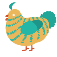 A honey and turquoise chicken with a bar pattern