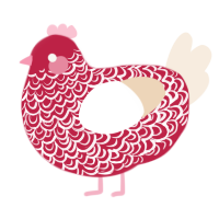 A crimson and cream chicken with a double-lace pattern