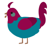 A sea and maroon chicken with a head pattern