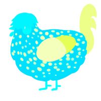 A cerulean and apple chicken with a speckle pattern