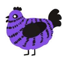 A blurple and sable chicken with a bar pattern