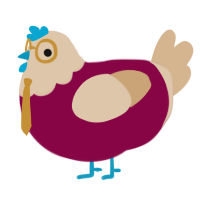 A maroon and beige chicken with a head pattern