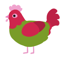 A chartreuse and crimson chicken with a head pattern