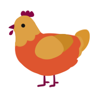 A vermilion and orange chicken with a head pattern