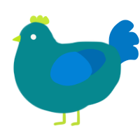 A teal and sapphire chicken