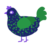 A navy and viridian chicken with a speckle pattern