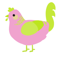 A pink and lime chicken with a neck-band pattern