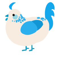 A cream and sky chicken with a neck-speckle pattern