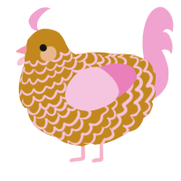A ochre and pink chicken with a lace pattern