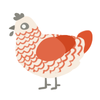 A cream and vermilion chicken with a lace pattern