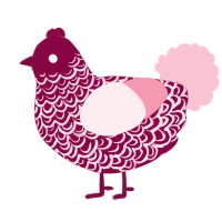 A maroon and rose chicken with a double-lace pattern