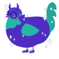 A indigo and turquoise chicken with a head pattern