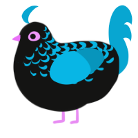A black and cerulean chicken with a half-lace pattern