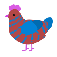 A red and sapphire chicken with a bar pattern