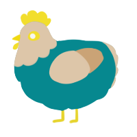 A teal and beige chicken with a head pattern