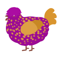 A plum and orange chicken with a speckle pattern
