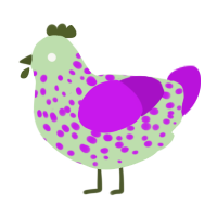 A gluppy and amethyst chicken with a speckle pattern