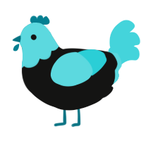 Jorts, a black and aqua chicken with a head pattern