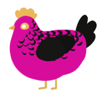 A fuchsia and black chicken with a half-lace pattern