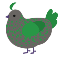 A grey and viridian chicken with a speckle pattern