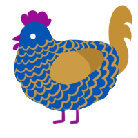 A ultramarine and gold chicken with a lace pattern