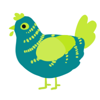 A teal and lime chicken with a half-bar pattern