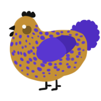 A gold and indigo chicken with a speckle pattern