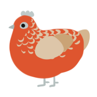 A vermilion and beige chicken with a half-lace pattern