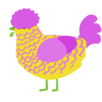 A yellow and orchid chicken with a lace pattern