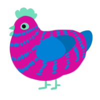 A fuchsia and sapphire chicken with a bar pattern