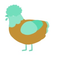 A gold and mint chicken with a head pattern