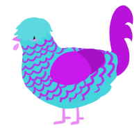 A aqua and amethyst chicken with a lace pattern
