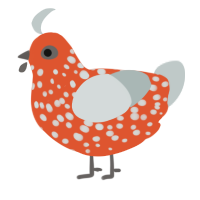 A vermilion and silver chicken with a speckle pattern